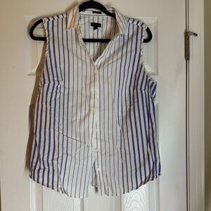 Talbots Sleeveless Blue and White Striped Button-Down Shirt